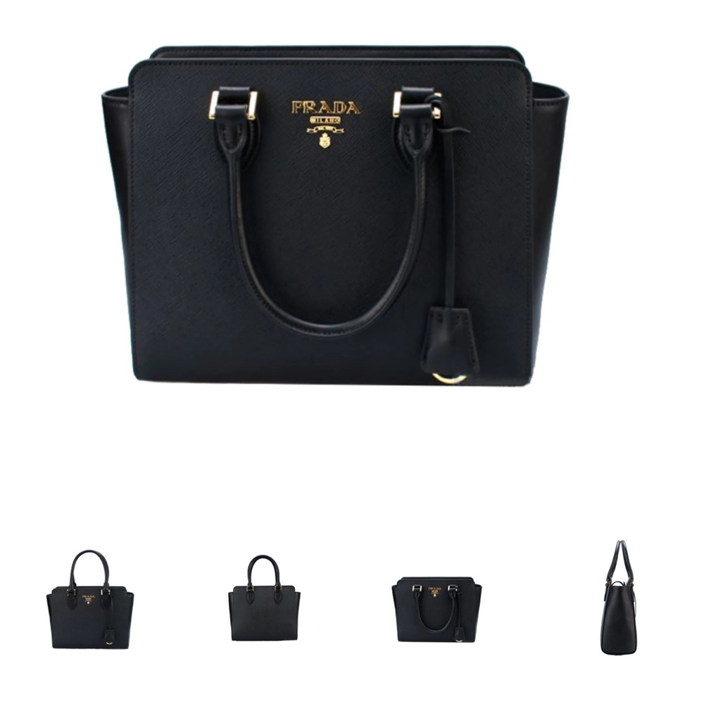 Prada Saffiano Borsa Black Leather Shoulder Tote Handbag 1BA113 - Picture 8 of 10